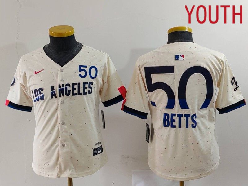Youth Los Angeles Dodgers #50 Betts Cream Fashion Nike Game MLB Jersey style 7035